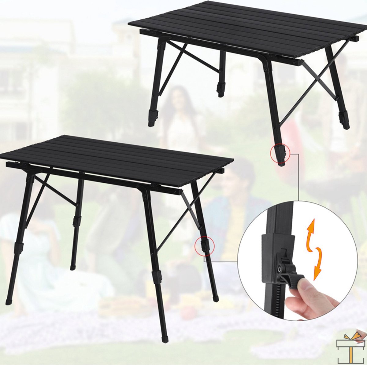 Happyment Camping klaptafel zwart - Inklapbaar - 4 personen - Picknicktafel - Kinderen & volwassenen - Verstelbaar in hoogte - Black friday - Kerstcadeau