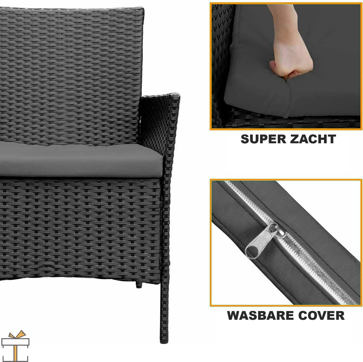 Tuinset - 2 Persoons - Loungeset - Wasbare Kussens - Tuintafel en stoelen