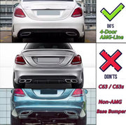 Achterdiffuser - Voor Mercedes C-Klasse W205 Sedan AMG C43 (2014-2021) - Zwart - Ronde Uitlaat Tips - Auto Accessoires
