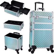 3-in-1 Rollende Make-up Trolley - Make up koffer - Kappers koffer - Beautycase - Voor Schoonheidssalons en visagie - Blauw