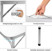Picknick Klaptafel Vareo - 90cm - Aluminium Opvouwbaar en Draagbaar - In Hoogte Verstelbaar Lichtgewicht voor Camping en Barbecue, 90x60x37/67cm