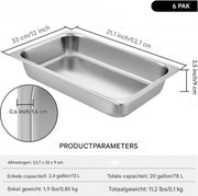 Warmhoudbakken 6 stuks - 13L - Voedselverwarmer - Luxe Stoomtafelpan - Roestvrij Staal - Chafing dish - voor Buffetwarmer - Warmhoudschalen