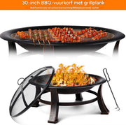 Tuin Vuurplaats - Vuurschaal - Vuurkorf - Terrashaard - Houtgestookte Stalen BBQ Grill met Mesh Vuurhaard - Ideaal voor Achtertuin, Camping & Picknick