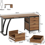 Computerbureau - Bureau met lades - Werktafel - Voor studeren of werken - 3 lades - Wit