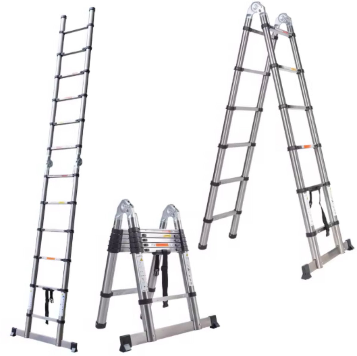 Telescoopladder Vaelor - A frame - 380CM - RVS Opvouwbaar - Draagbaar & Uitschuifbaar - Max. 150KG - EN131