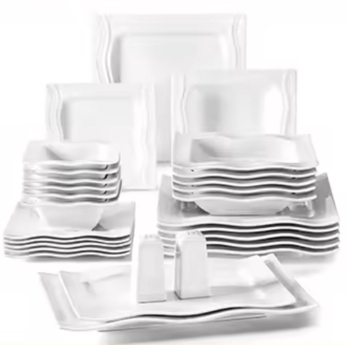 Haute Ontbijtborden – 6 persoons – 28 delig – Wit Keramisch – Eetborden – Breakfast Plates