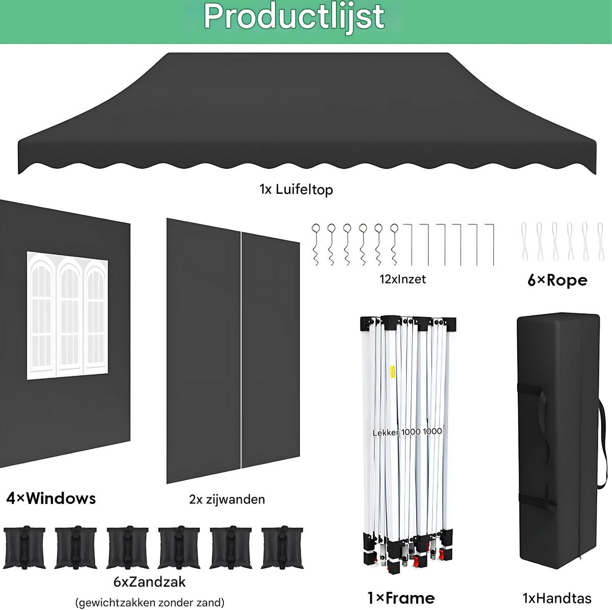 Paviljoen- Partytent - Tuin tent - Overkapping - Gazebo - Opvouwbare Partytent met Zijwanden - UV50+ Bescherming - Waterdicht & Stevig - Voor Tuinfeest & Buitengebruik - Grijs - 3x6m