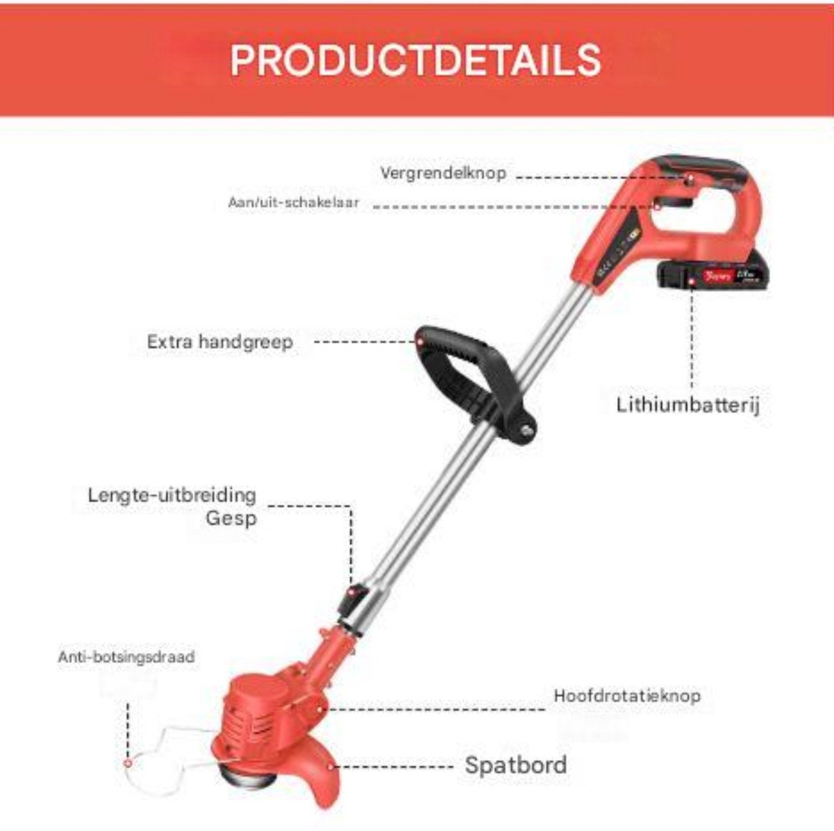 Elektrische Draadloze Grastrimmer 21V - Tuingereedschap met Accu - Grasmaaier & Snoeischaar - Voor Onkruid & Bloemen