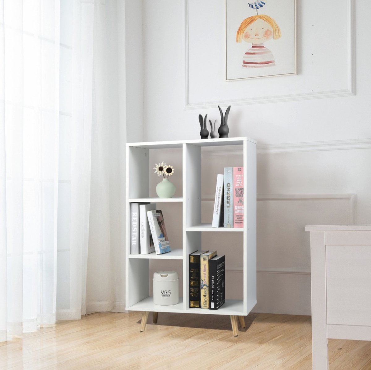 Happyment Boekenkast OPEN - 5 Vakken - Wit - Op potem - Boekenkast - Boekenrek - Woonkamer, slaapkamer en kinderkamer - Hout - 60x30x95CM