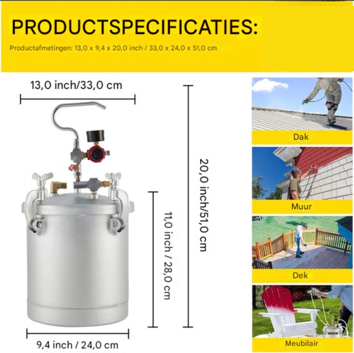 Happyment Verfspuit - Professioneel - Grijs - 10L - Geschikt voor binnen en buiten