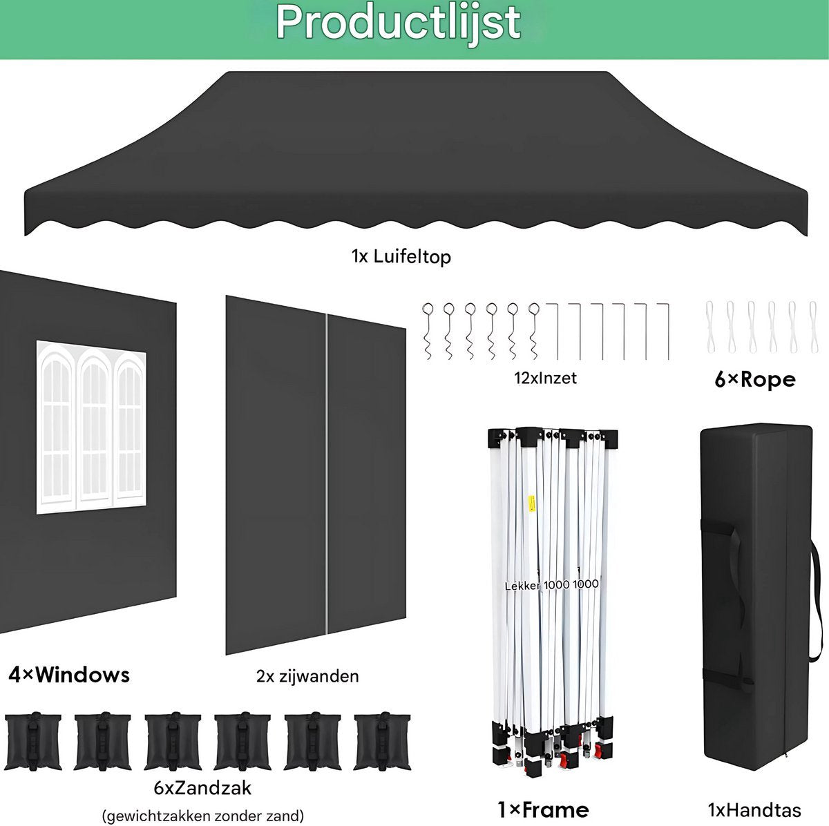 Paviljoen Tavien - Partytent - Tuin tent - Overkapping - Gazebo - Opvouwbare Partytent met Zijwanden - UV50+ Bescherming - Waterdicht & Stevig - Voor Tuinfeest & Buitengebruik - Grijs - 3x6m