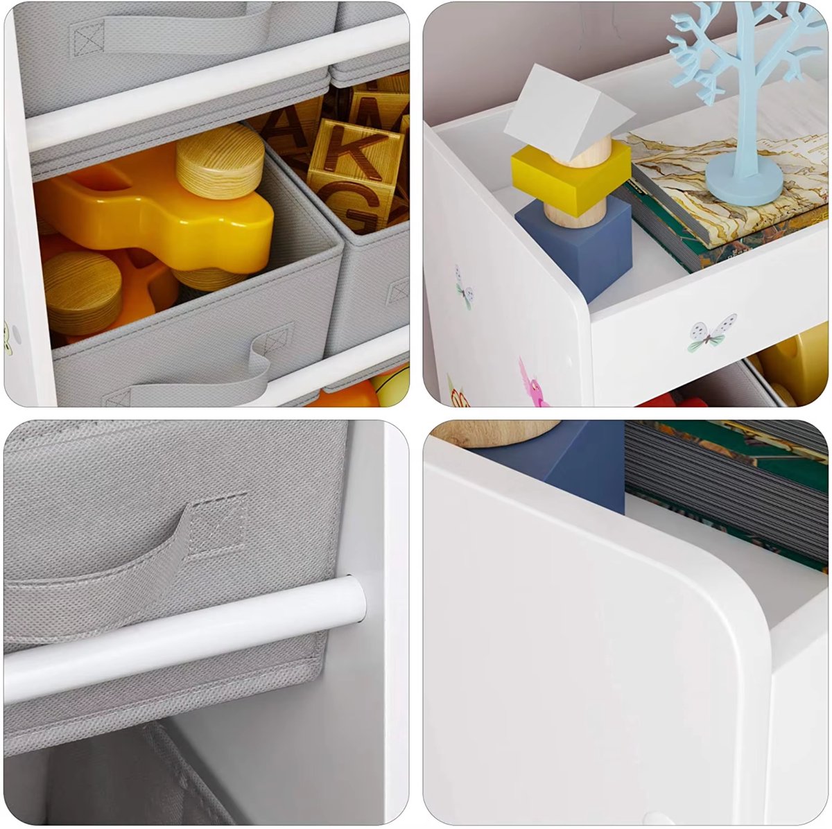 Speelgoedopbergkast – Kinderspeelkamer - Kinderboekenkast – Voor kinderen in kinder- of speelkamer – 9 opbergruimtes voor speelgoed en boeken – Hout, wit