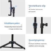 Vloerstandaard Vaylen - voor tablet en telefoon - Statief 4,5-12,9 inch - Beugel standaard - In hoogte verstelbaar
