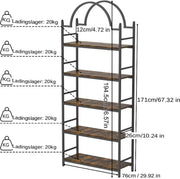 Boekenkast 5-Laags - Industrieel Wandrek met Gebogen Laddermodel - Zwart Metalen Frame & MDF Planken - Voor Woonkamer, Keuken of Kantoor