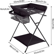 Babyverschoontafel – Verzorgingstafel - Opvouwbaar voor kinderkamer – Stabiel en veilig met opbergruimte – Max. draagvermogen 15 kg – Zwart - Met wielen
