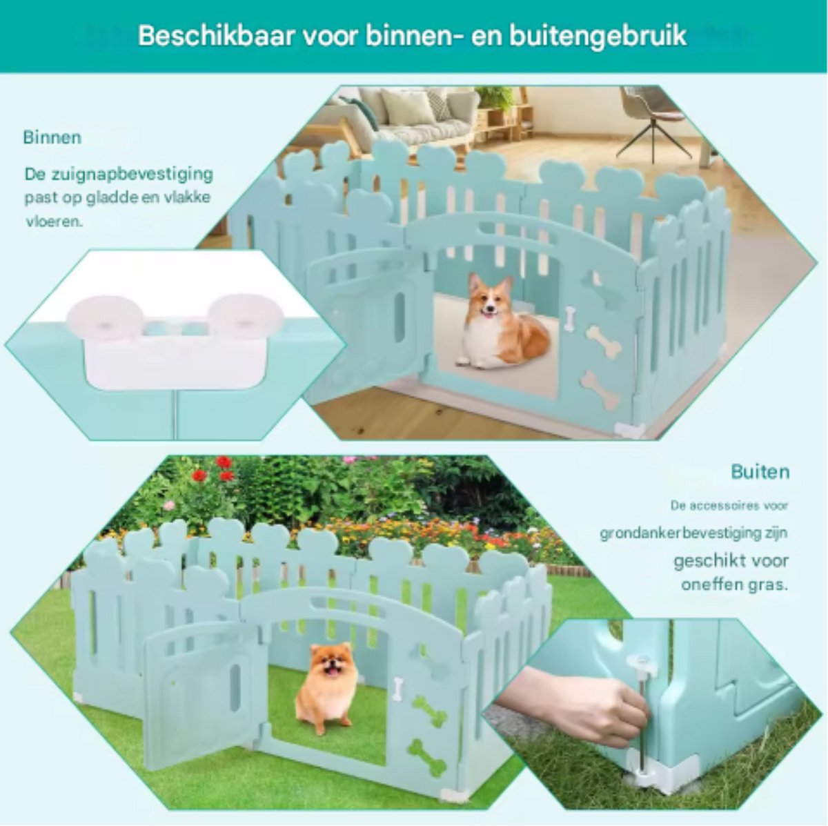 Puppyren XXL - Hondenren - Hondenbench - 155x155x60cm - Met Afsluitbare Deur - Gerecycled Plastic - Puppybehuizing voor Konijnen en Dieren - Voor Binnen en Buiten - Wit