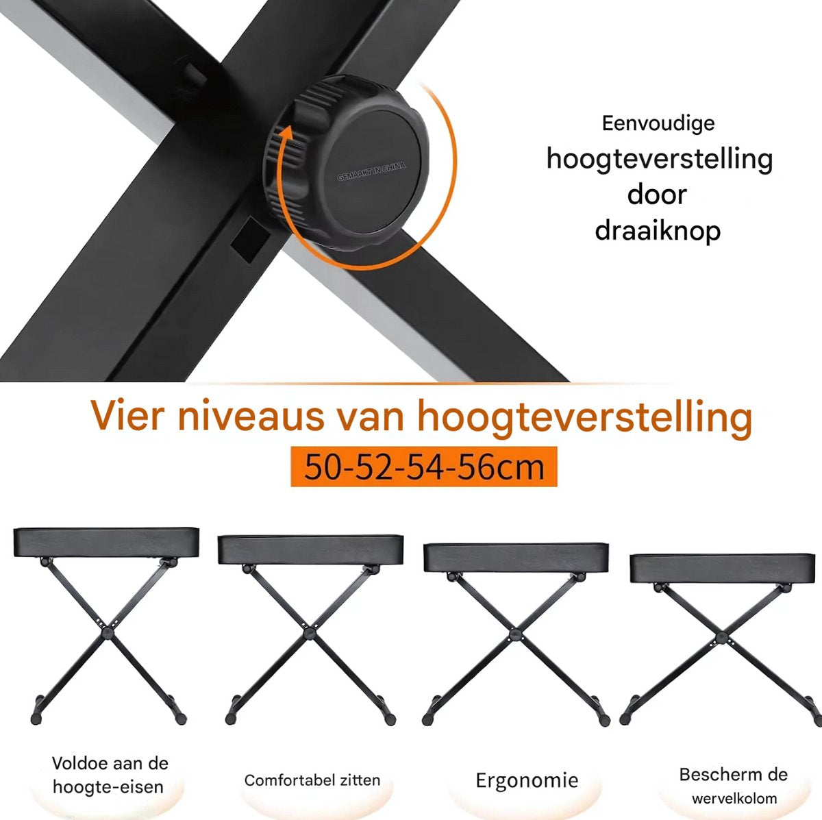 Pianokruk - In hoogte verstelbaar - Pianostoel - Pianobank - Opvouwbare Kruk