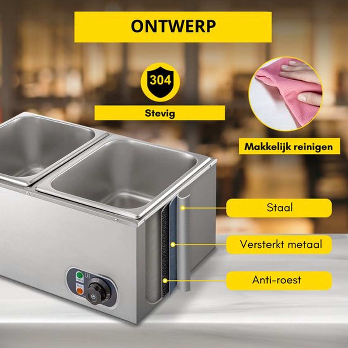 Happyment Buffetwarmer PRO - Electrisch - Chafing Dish - Warmhoudbakken - Warmhoudbakken 3 Voor Buffet - 3 Delig