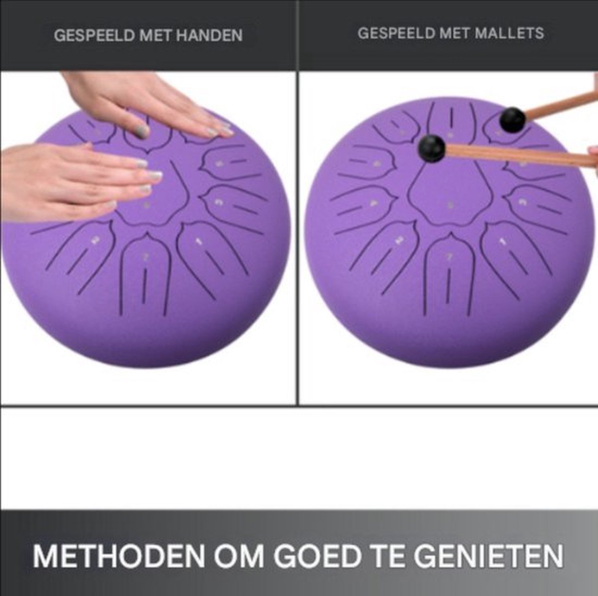 Happyment Steel Tongue Drum - 25 cm - 11 noten - Handdrum - Tong drum - Yoga - Handpan - Paars
