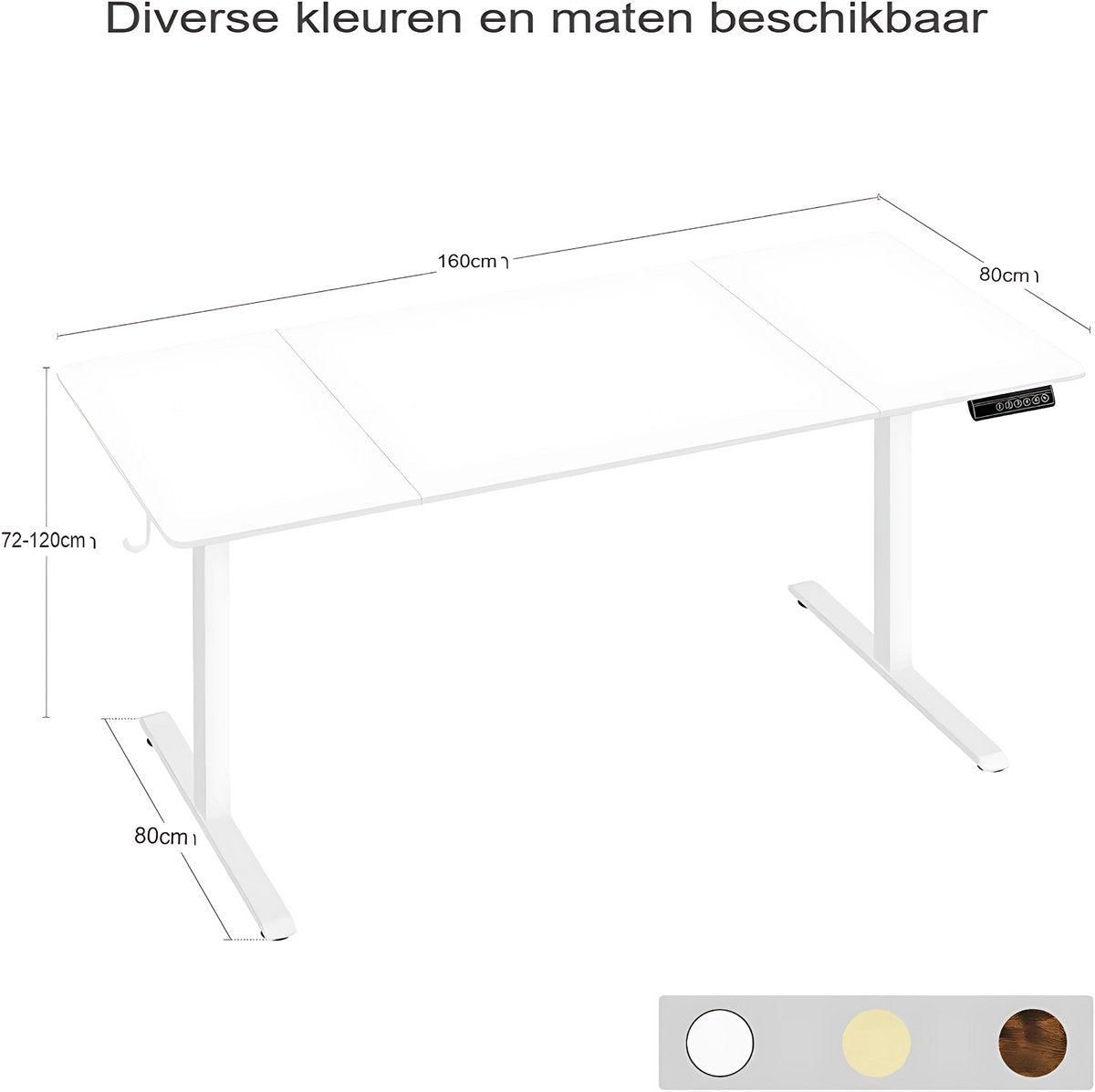 Elektrisch Sta-Bureau - Voor Thuiswerken of Kantoor - In Hoogte Verstelbare Ergonomische Werktafel met USB-Oplaadpoort en Geheugenbediening - Color: 120x60cm Brown