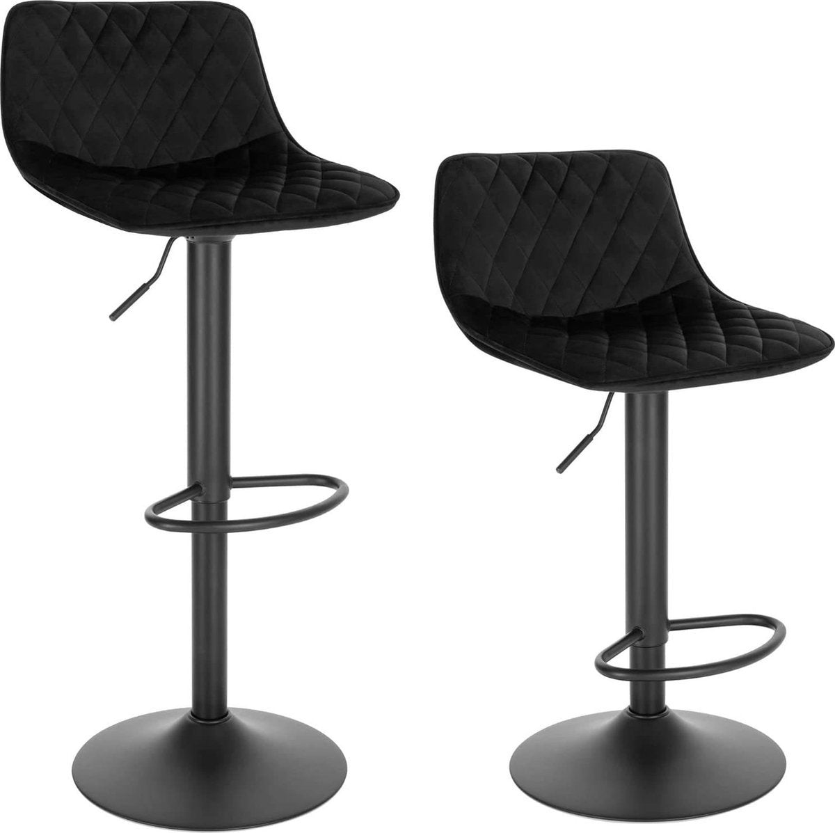Barkruk - Industrial - Zwart - Velvet - Met rugleuning - In hoogte verstelbaar - Set van 2