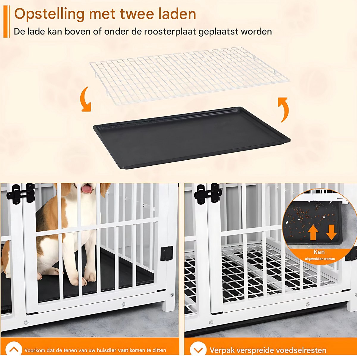 Hondenkennel Vaylen - Zware Hondenkennel - Voor Huisdieren - Metalen Hondenkrat met Houten Meubelstijl - Hondenbench - Wit - 91cm