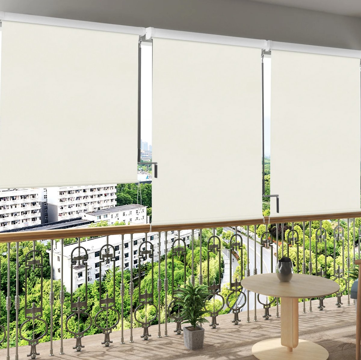 Happyment Rolgordijn met crank - Beige - 100x240cm - Rolgordijnen verduisterend - Luxaflex - Waterafstotend - Isolerend - Zonder of met boren - Voor balkon