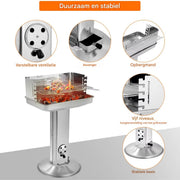 Grill Houtskool BBQ - Voor Tuin, Camping & Outdoor - Draagbare Trechtergrill met Plank - Roestvrijstaal - 87x89x89 cm