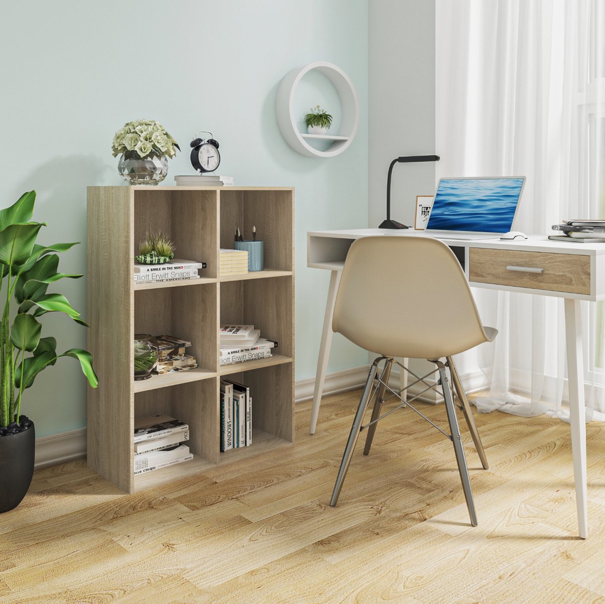 Happyment Boekenkast Yuda - 6 vakken - Oak - 60x29.5x89cm - Boekenplank - Woonkamer, slaapkamer en kinderkamer - Hout - MDF