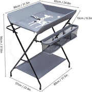 Babyverschoontafel – Verzorgingstafel - Opvouwbaar voor kinderkamer – Stabiel en veilig met opbergruimte – Max. draagvermogen 15 kg – Khaki - Met wielen