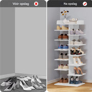 12-Laags Schoenenrek - Witte Schoenenkast voor Hal en Woonkamer - Ruimtebesparende Plank en Houten Schoenenopslag Organizer