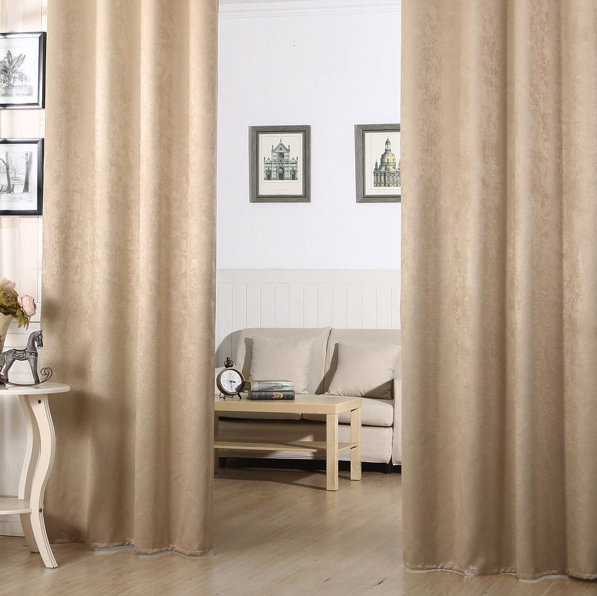 Happyment Gordijnen set deluxe met ruche - 2 stuks - Champagne 135x225cm - Verduisterend - Zwaar - met Plooiband - Fluweel - Thermisch - Isolerend