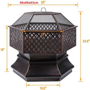 Tuinbarbecue - Vuurkorf - Vuurschaal - Terrashaard - Rookbarbecue - Voor Buiten BBQ - Stalen Kopsapparaat met Brandvertragende Gaasafdekking - Rookbarbecue - 66 cm