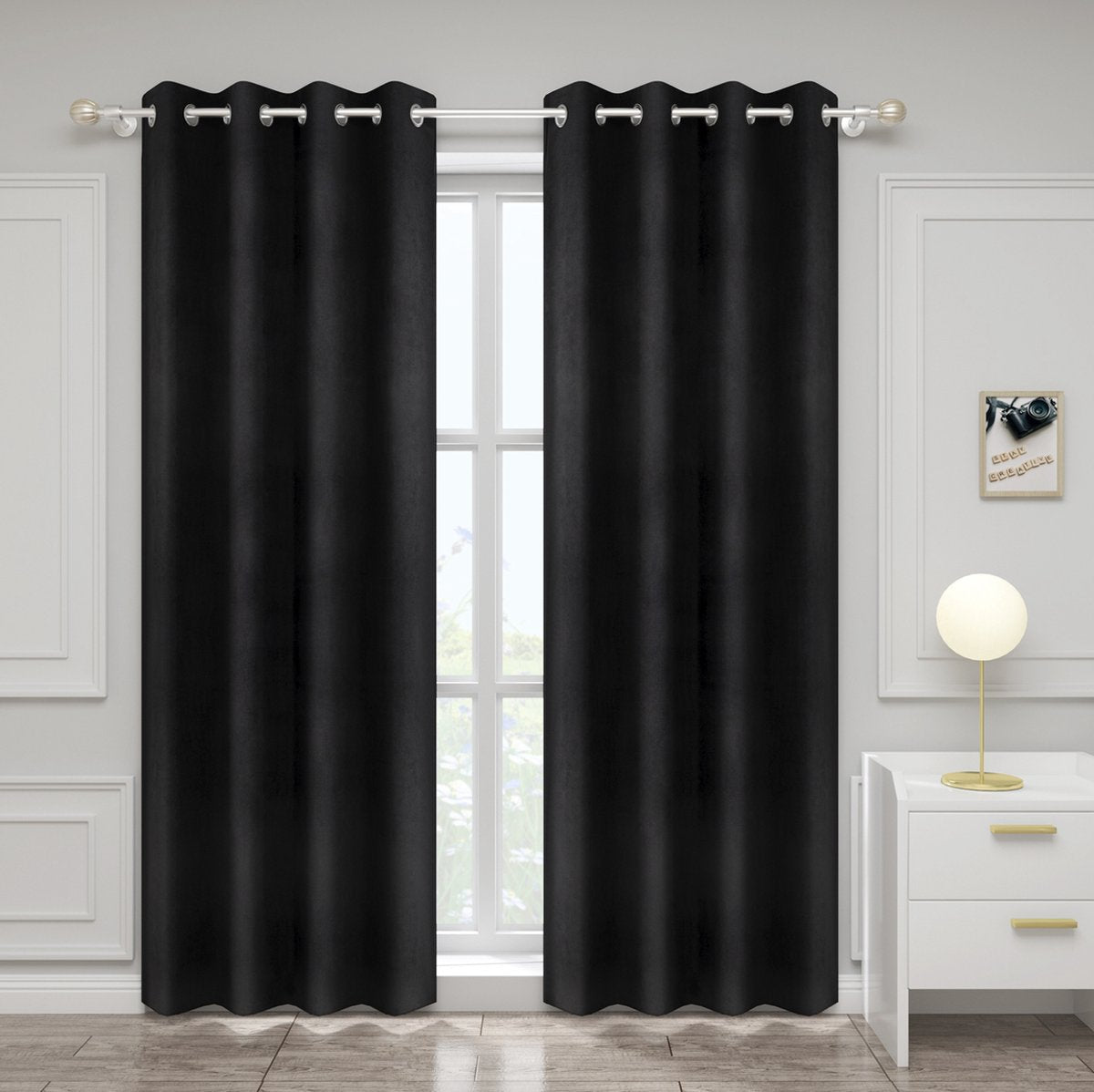 Happyment Gordijnen set Vida 2 stuks - zwart 140x225cm - Verduisterend - met Plooiband - Fluweel Isolerend