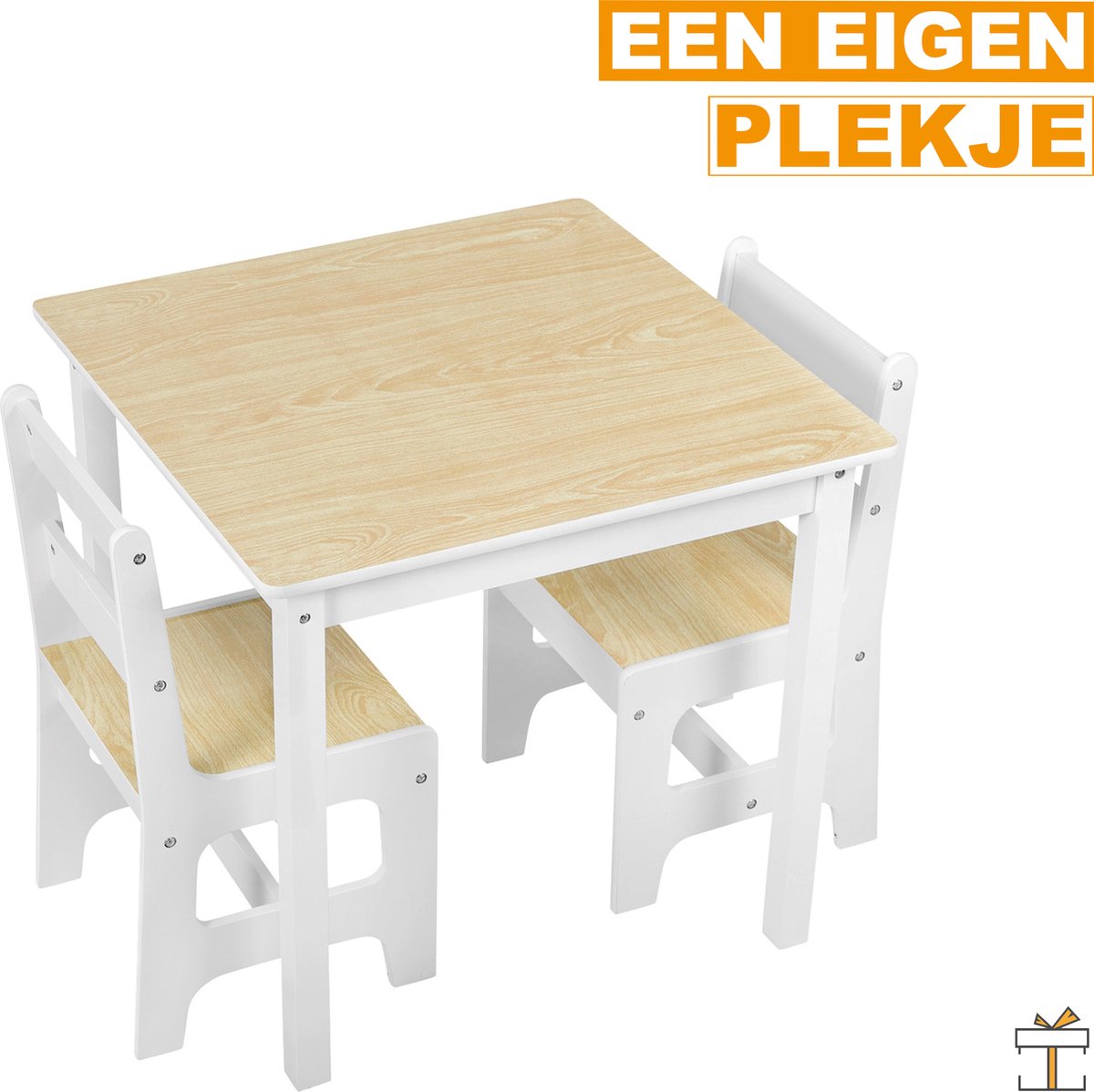 Happyment® Kindertafel en 2 Stoeltjes - Kindermeubel - Speeltafel - kinderbureau - Black friday - Sinterklaas - Kerstcadeau - Eiken