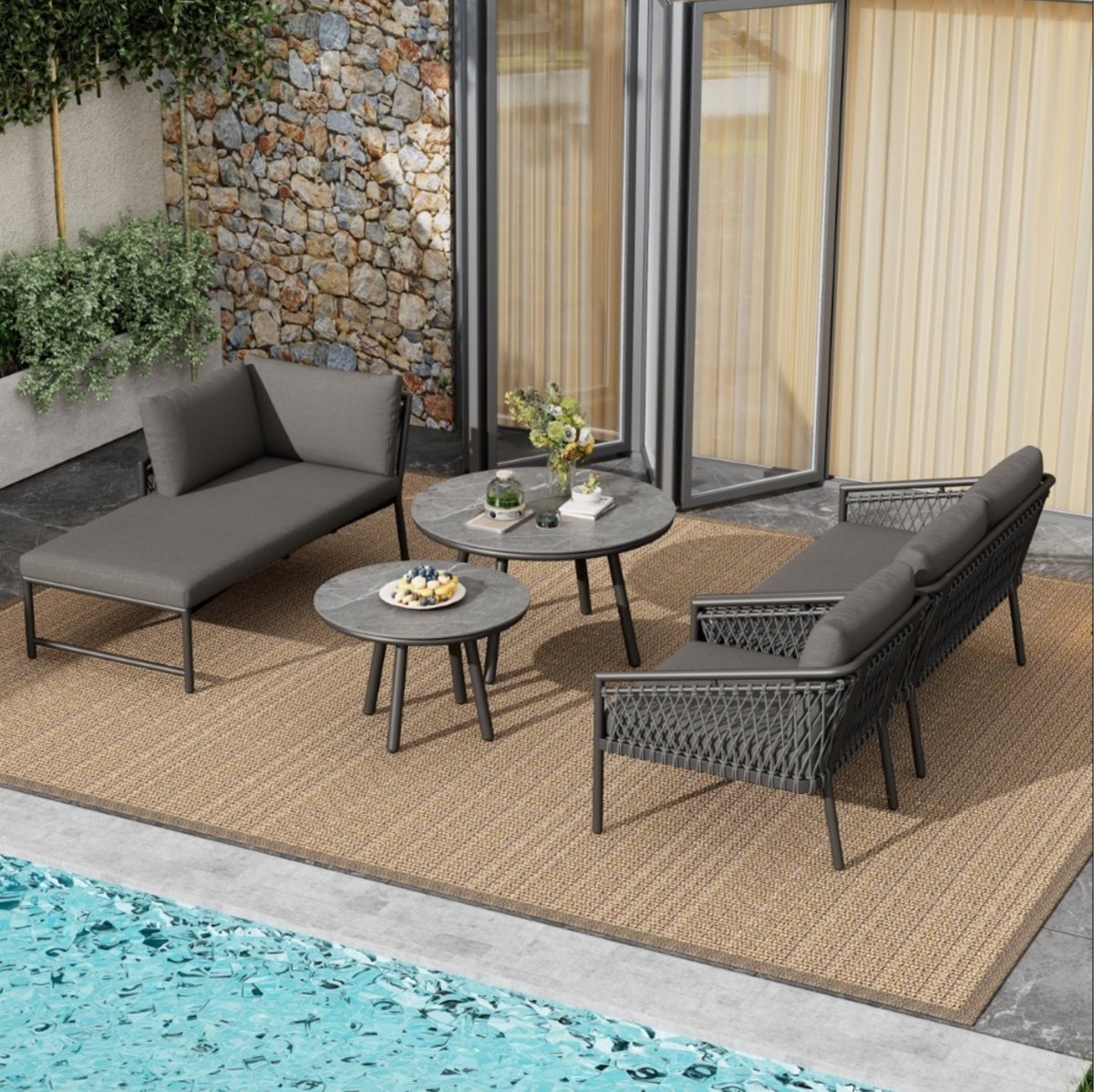 Tuinmeubelset - Loungeset - Tuinlounge Lounge Set - Lounge Set - Voor Tuin, Terras & Balkon - Moderne Buitenbankstel met Handgeweven Design - Inclusief Kussens - Kaki Kleur