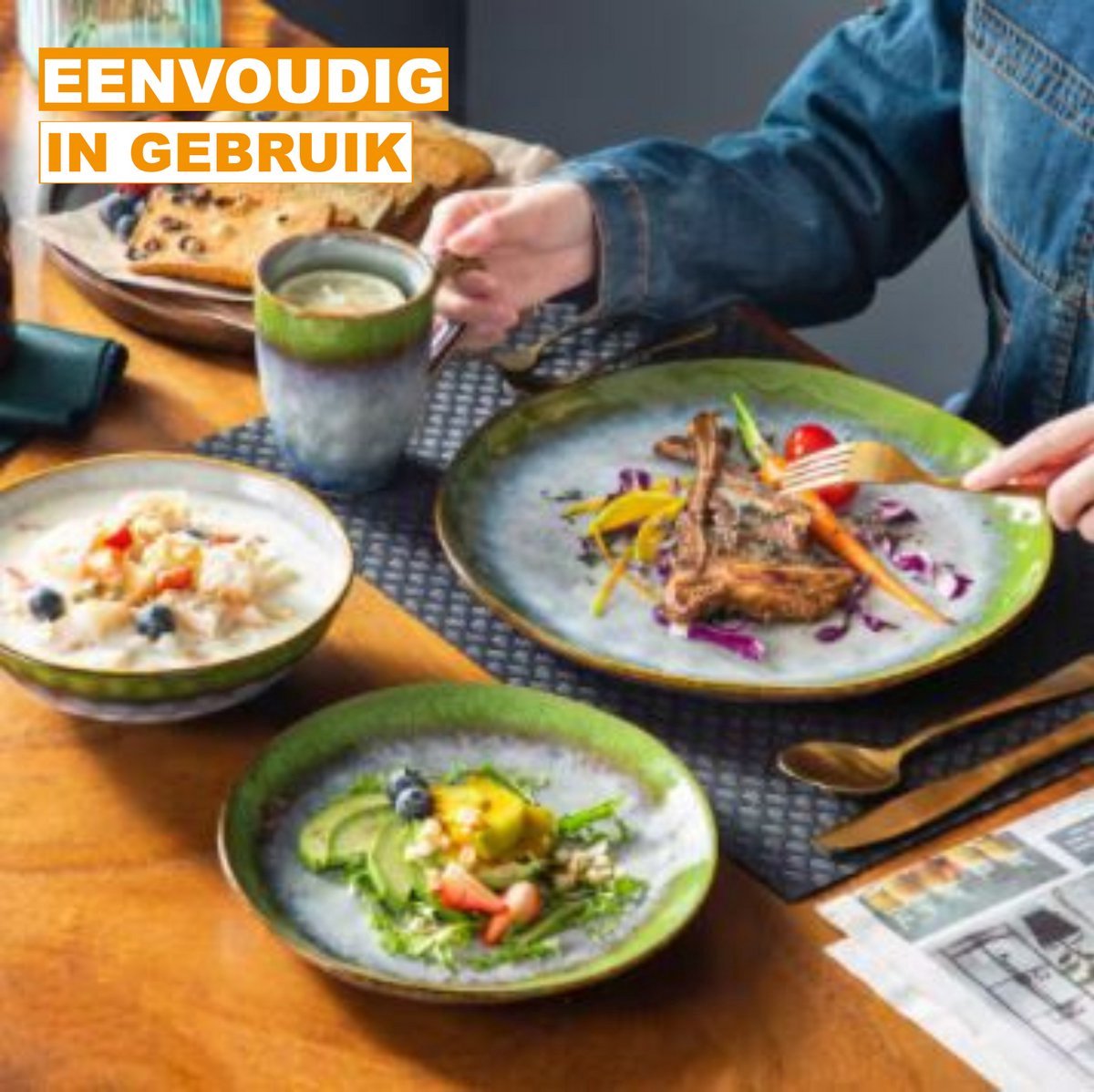Regal Serviesset - 16 delig - 12 persoons - Durec groen - Dinerborden - Bordenset - Diepe borden - Ontbijtborden - Servies - Keukenservies – Luxe design