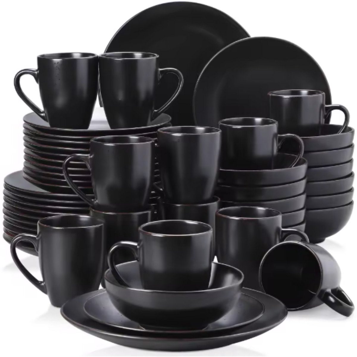 Ornate Serviesset – 12 persoons – 48 delig - Zwart Keramisch – Serviesset – Kleine Borden