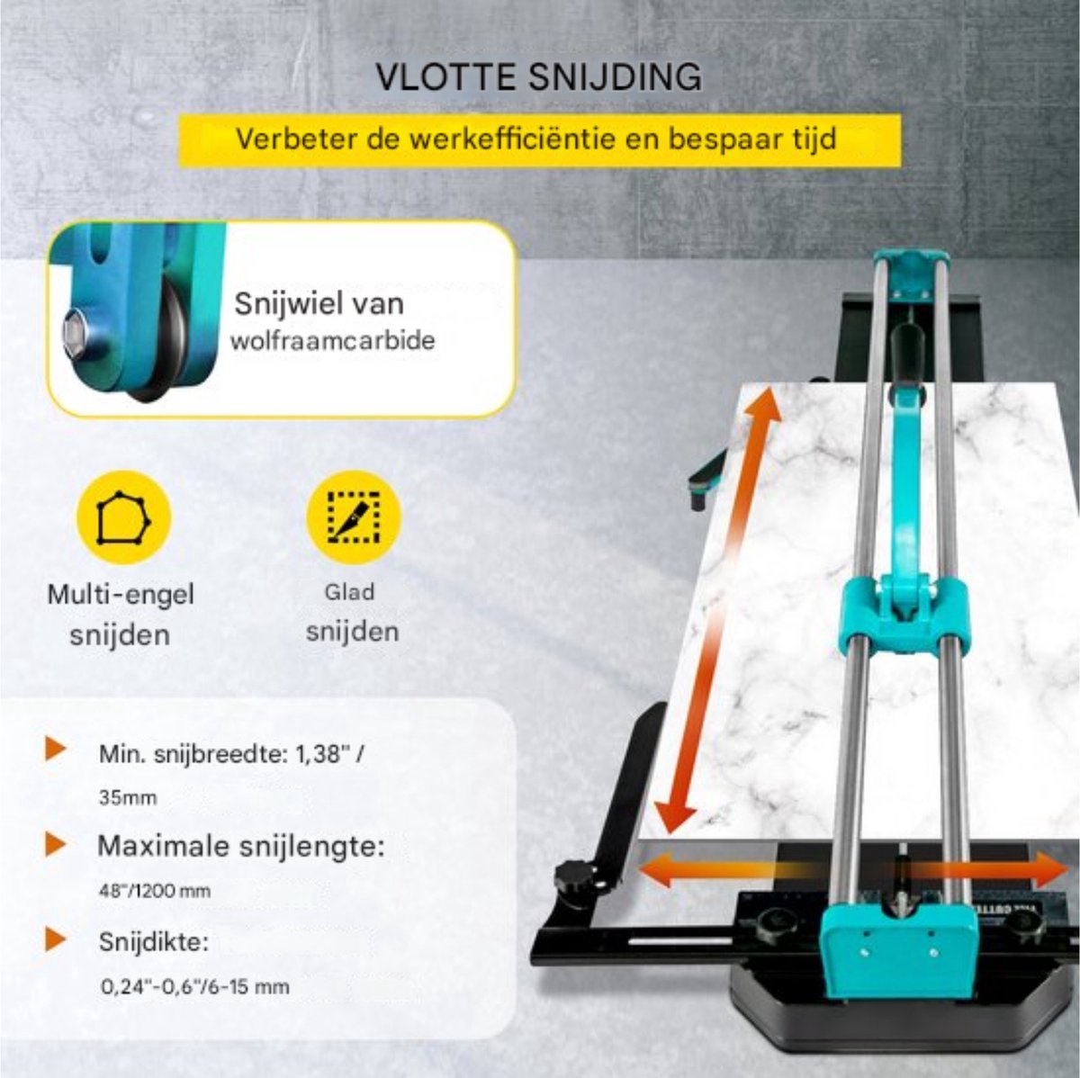 Professionele Tegelsnijder - Handmatig - 1200mm - Ergonomische grip - Infrarood laser