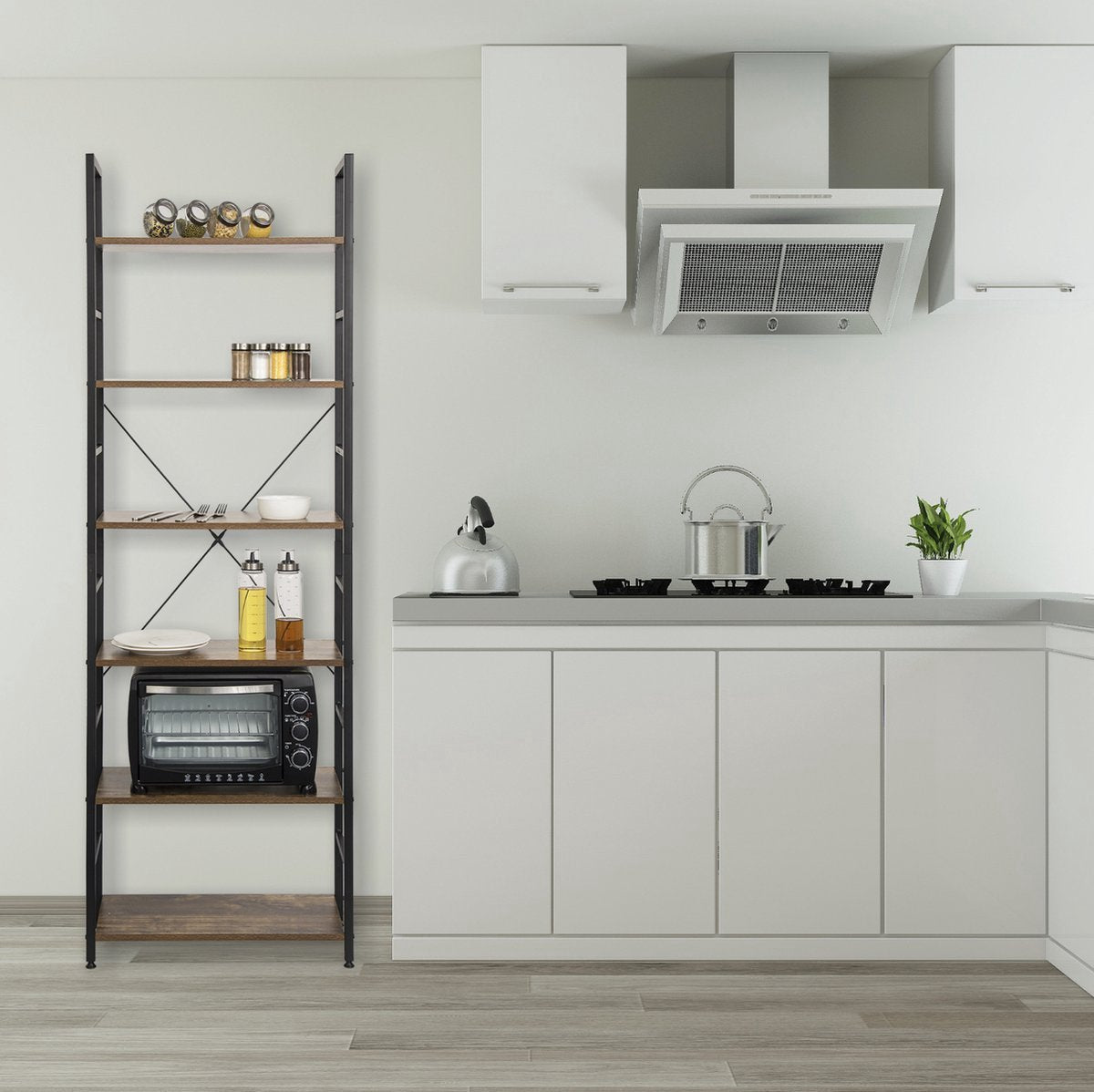 Bolt Edge Boekenkast - Industrieel - 6 lagen - Bruin/Zwart - Hout/metaal - 60x28x180cm