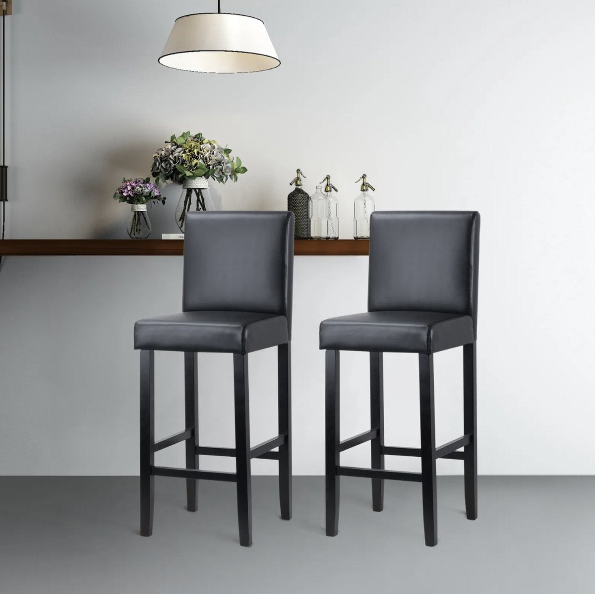 Barkruk Deluxe Juza - Industrial - Grijs - Barkrukken set van 2 - Barstoel Kruk - Barstoelen met rugleuning - Keukenstoel - Kunstleer