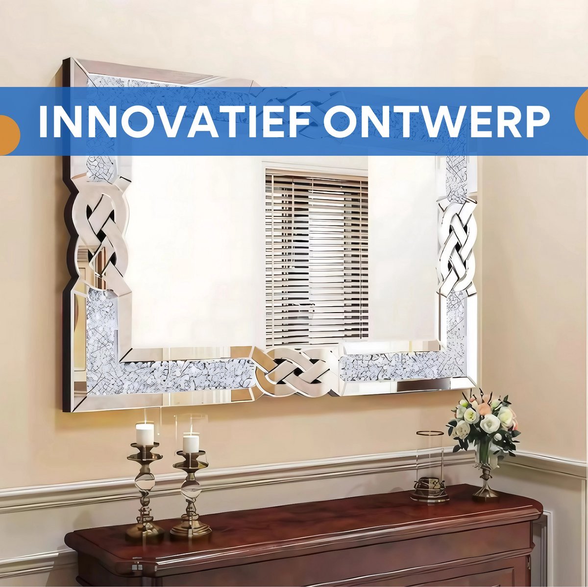Wandspiegel Grandiose - Kristal Wandspiegel XL - Woonkamer & slaapkamer - Rechthoek - Staand of hangend - 90x60cm