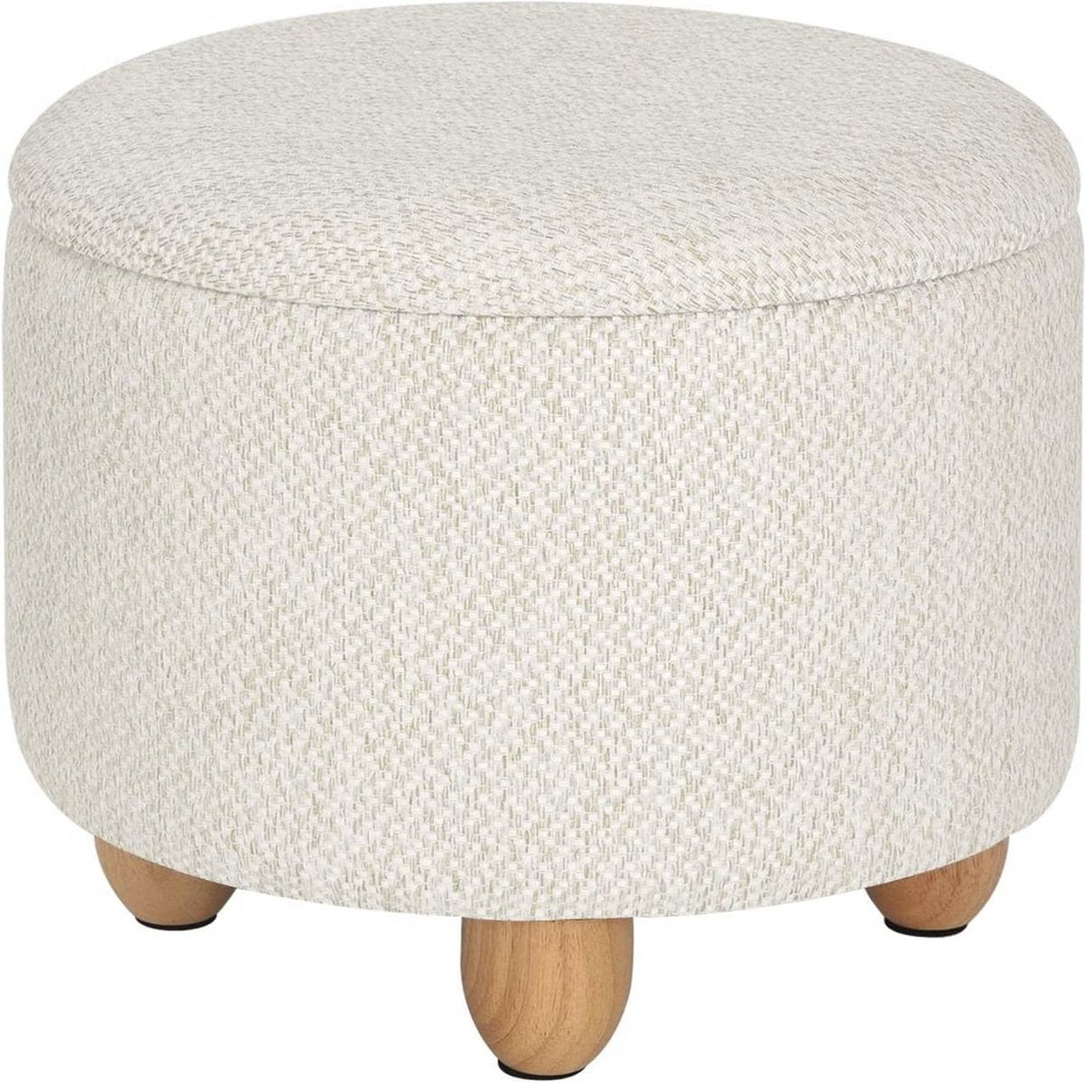 Ronde Poef - Creme - Stof - Met opbergruimte - 39x39x33cm
