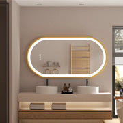 LED Badkamerspiegel met verlicht - Gouden Frame - Dimbaar - Make up - Ovale spiegel - Anti-mist - 50x100cm