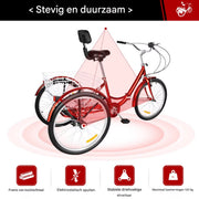 Driewieler Berlin - 7 versnellingen - Fiets voor volwassenen en senioren - 24 Inch - Opvouwbare - Verstelbaar - Met mand - Voorrem - Rood - 120KG