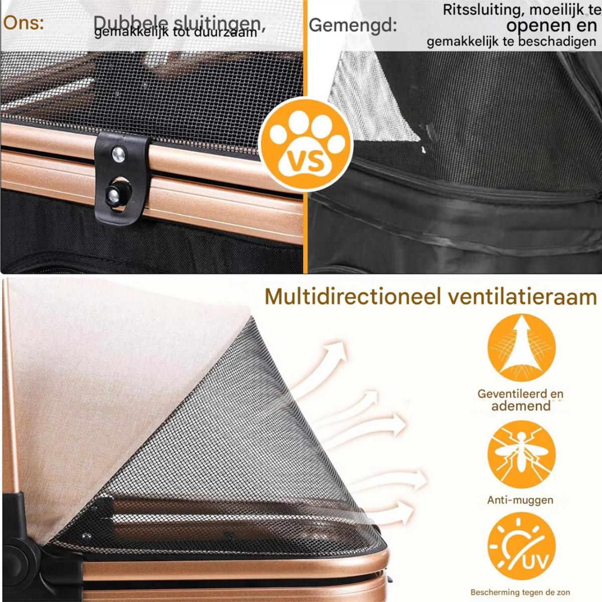 Hondenbuggy 2-in-1 - Inklapbare honden buddy - Hondenkar - Voor Honden en Katten - All terrain - 360° - Tot 40kg - Zilver/roze