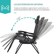 Opvouwbare stoel Valora verstelbare stalen gaas - Zero Gravity lounge stoel - Fauteuils met kussens en bekerhouder - Grijs - 2 stuks
