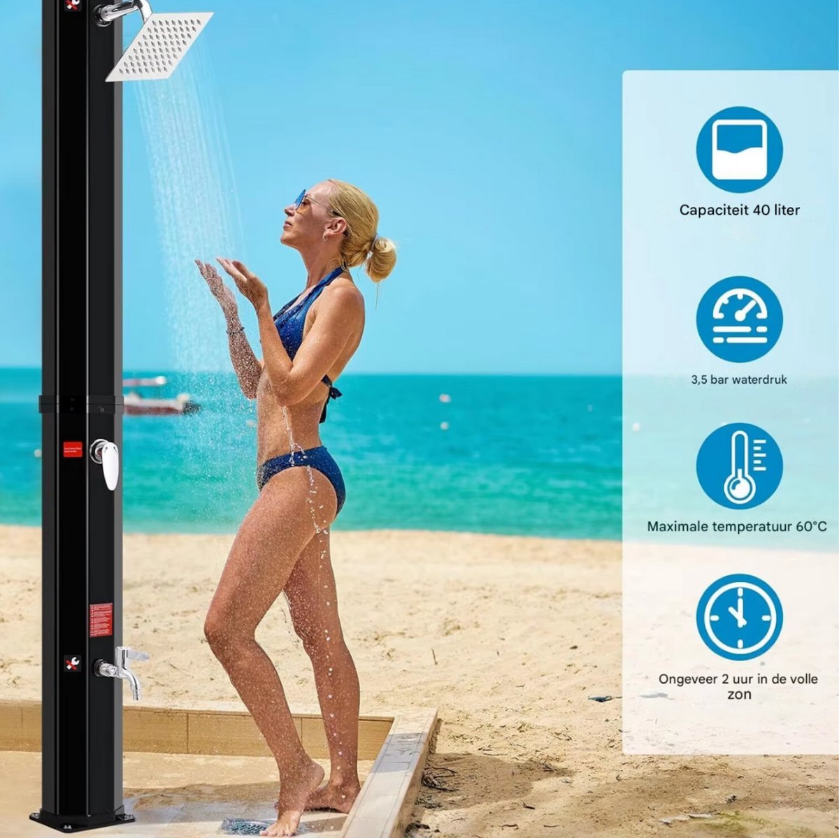 Solar buitendouche - 40L - Geen stroom - Tuindouche - Voor Tuin, strand en zwembad - Waterdicht