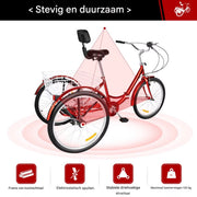 Driewieler Berlin Tavien - 7 versnellingen - Fiets voor volwassenen en senioren - 24 Inch - Opvouwbare - Verstelbaar - Met mand - Voorrem - Rood - 120KG