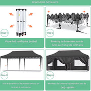 Paviljoen- Partytent - Tuin tent - Overkapping - Gazebo - Opvouwbare Partytent met Zijwanden - UV50+ Bescherming - Waterdicht & Stevig - Voor Tuinfeest & Buitengebruik - Zwart - 3x6m